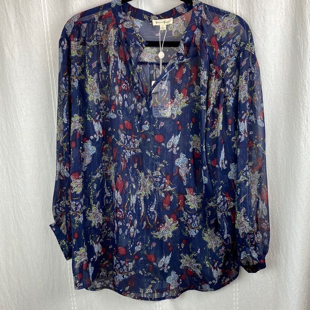 New Grand & Greene‎ navy loose paisley top blouse large
